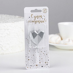 Свеча в торт "Сердце" Серебро 9 см*3,5 см