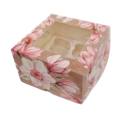 Коробка на 4 капкейка "Нарциссы"