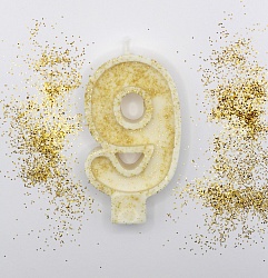 Свеча цифра "9" с золотом